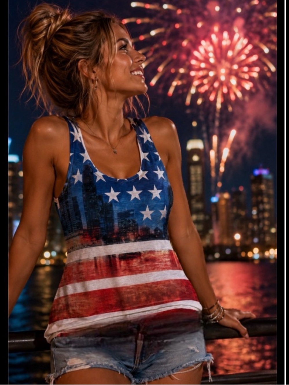 Mark Classic Womens Flag Print Racerback Tank Top - Large